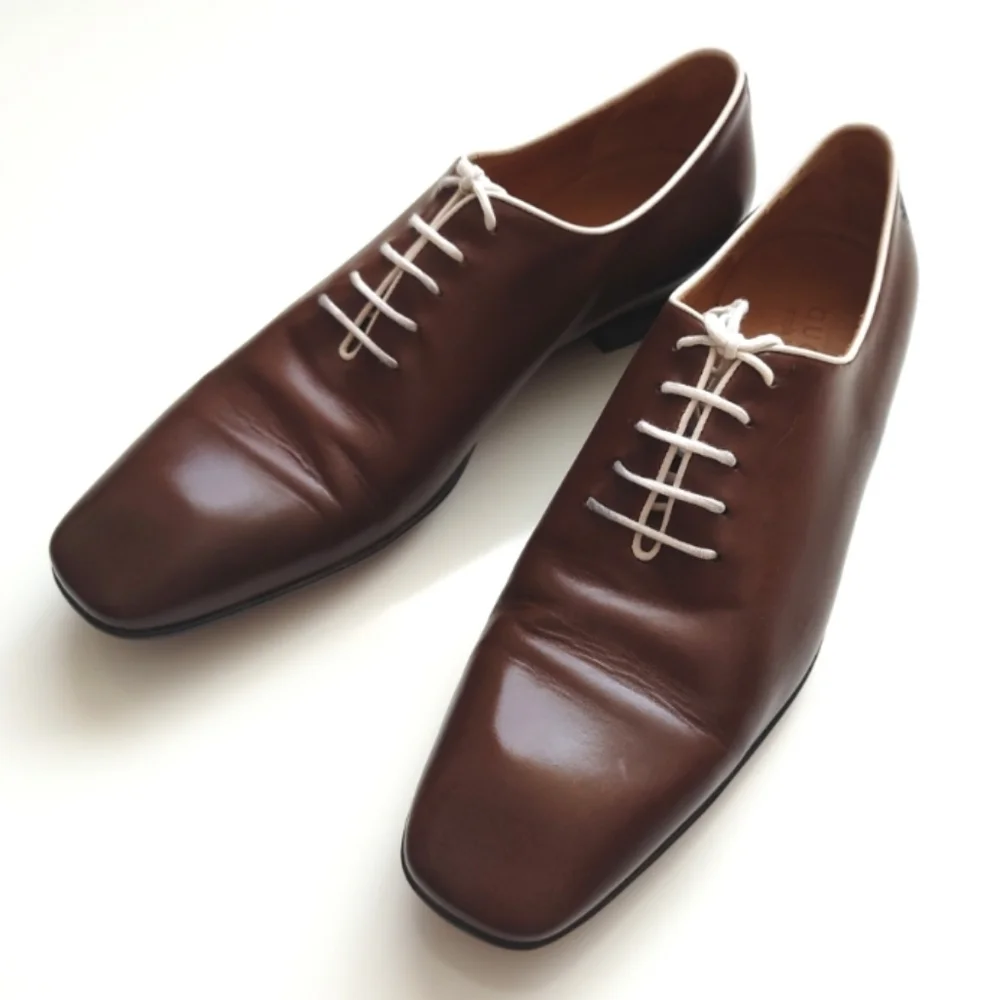 GUCCI Men's Brown Leather Lace-up Shoes Size 9.5